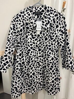 Eden Court Black and White Geometric Trench Coat